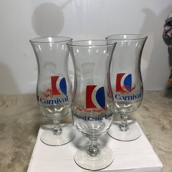 Carnival Cruise Line Fun Ships Hurricane Glass Set Of 3 Souvenir Logo Glassware - Picture 2 of 8